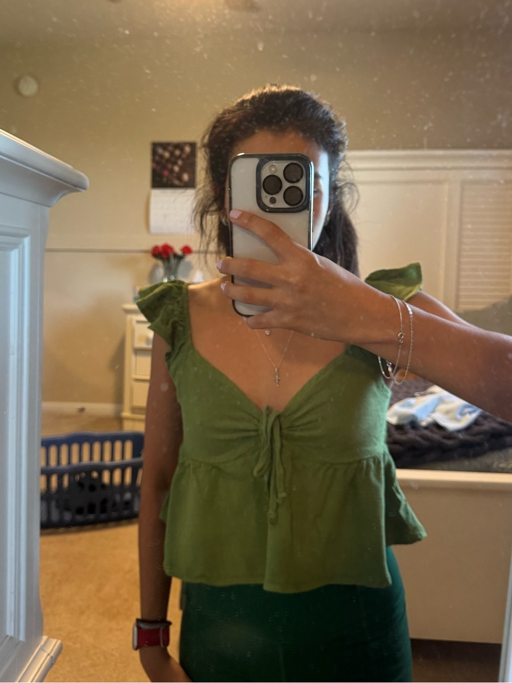 La Hearts Green Ruffle Tie-Front Camisole